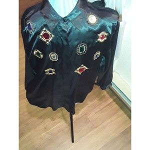 Vintage Blouse, Jeweled, 80s Laura and Jayne Silky Black  Size 8